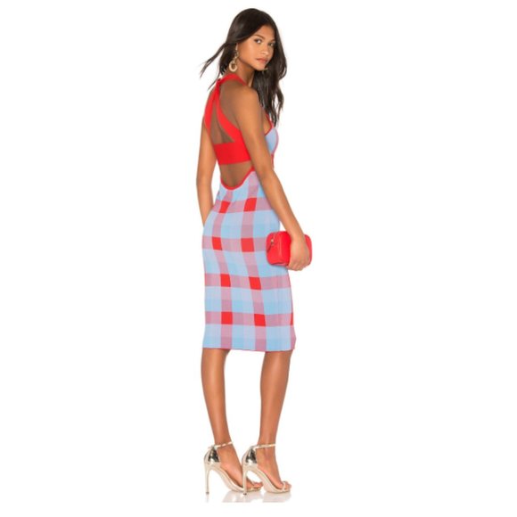 PARKER red blue open back midi dress L
